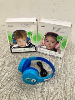 3 X BELKIN SOUNDFORM MINI WIRELESS ON-EAR HEADPHONES FOR KIDS IN VARIOUS COLOURS TO INCLUDE PINK: LOCATION - E17