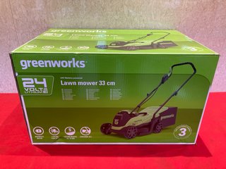 GREENWORKS 24-VOLT LITHIUM MAX BATTERY POWERED 33CM LAWN MOWER - RRP £199.99: LOCATION - BOOTH