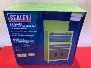 SEALEY 6-DRAWER TOPCHEST & ROLLCAB COMBINATION WITH BALL-BEARING SLIDES IN HI-VIS GREEN/GREY(SEALED) - MODEL AP2200BBHVSTACK - RRP £287: LOCATION - BOOTH
