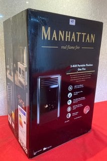 MANHATTAN 3.4KW PORTABLE FLUELESS GAS FIRE (SEALED) - RRP £299: LOCATION - BOOTH