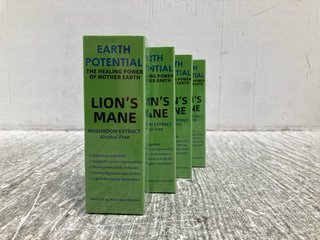 4 X EARTH POTENTIAL LION'S MANE ALCOHOL FREE MUSHROOM EXTRACT - BBE 21/11/25: LOCATION - G9