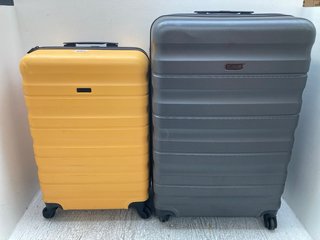JOHN LEWIS & PARTNERS 2 X SMALL/LARGE WHEELED HARD SHELL COMBINATION LOCK SUITCASES IN YELLOW/GRAPHITE: LOCATION - F17