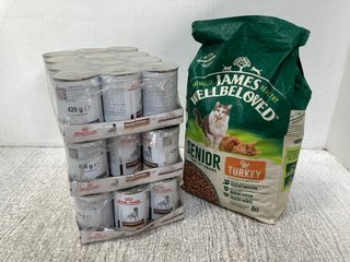 QTY OF ASSORTED PET FOOD ITEMS TO INCLUDE JAMES WELLBELOVED SENIOR TURKEY CAT FOOD - BBE 17/04/2025: LOCATION - F14