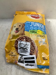 PEDIGREE JUNIOR 12KG DRY DOG FOOD BAG - BBE 25/05/2025: LOCATION - F12