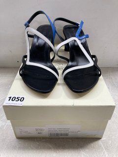 PAIR OF BRIGETTE LADIES MARIN BLUE/WHITE/BLACK LEATHER HEELS SIZE: UK 6.5 - RRP £315: LOCATION - BR2
