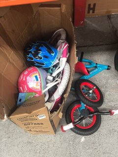 QTY OF ASSORTED BICYCLE ITEMS TO INCLUDE PEPPA PIG PINK BIKE HELMET: LOCATION - BR6