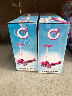 2 X EVO CHILDRENS 3 IN 1 CRUISER SCOOTERS IN PINK: LOCATION - BR12