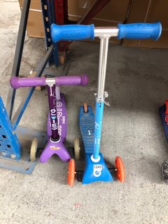 EVO CHILDRENS 3 WHEEL SCOOTER IN BLUE TO INCLUDE MICRO CHILDRENS MINI SCOOTER IN PURPLE: LOCATION - BR12