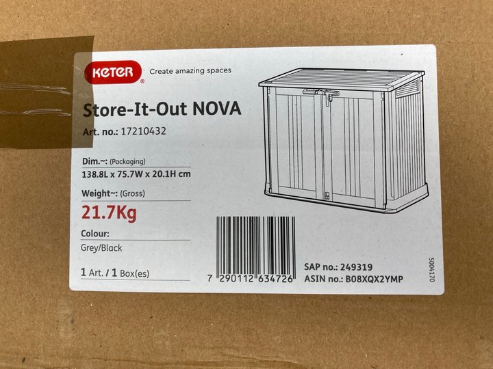 John Pye Auctions KETER STOREITOUT NOVA OUTDOOR GARDEN STORAGE SHED