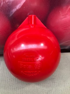 QTY OF 6" DIA RED PLASTIC BALL FLOATS WITH BRASS THREAD: LOCATION - A8