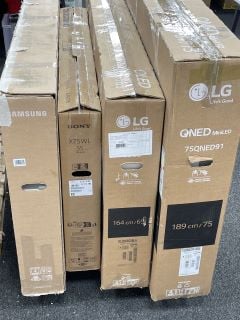QTY OF 4 VARIOUS TV'S. (TO INCLUDE LG QNED MINI LCD 75" 75QNED916QE, SAMSUNG CU7100 CLASS 65", LG OLED 65CS 65" OLED65CS6LA, SONY BRAVIA X75WL 4K 55", ALL PCB REMOVED, SPARES/REPAIR) [JPTM112852]