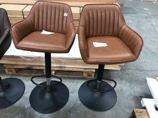 PAIR OF JOHN LEWIS & PARTNERS BROOKES GAS LIFT BAR STOOLS IN BROWN RRP £279: LOCATION - A7