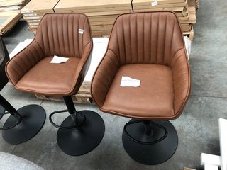 PAIR OF JOHN LEWIS & PARTNERS BROOKES GAS LIFT BAR STOOLS IN TAN RRP £279: LOCATION - A7
