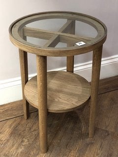HOLCOT SIDE TABLE IN GREY WASHED ASH FINISH WITH CLEAR GLASS TOP - RRP £359: LOCATION - C2