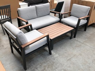 JOHN LEWIS & PARTNERS PLATFORM GARDEN LOUNGING SET IN CHARCOAL AND DARK STAIN WOOD WITH LIGHT GREY FABRIC - RRP £1199: LOCATION - A5