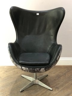 NAVIGATION EGG SWIVEL CHAIR IN DECO BLACK WITH BLACK LEATHER - RRP £999: LOCATION - C2