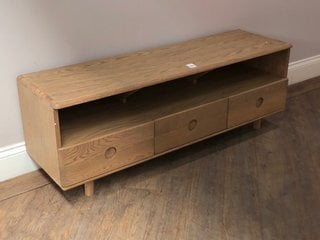 HOLCOT WIDE 3 DRAWER MEDIA UNIT IN GREY WASHED ASH FINISH - RRP £799: LOCATION - C3