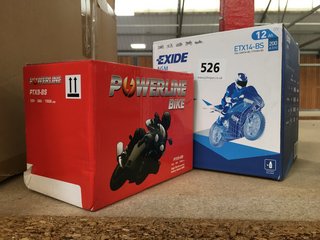 (COLLECTION ONLY) POWERLINE BIKE PTX9-BS BATTERY TO INCLUDE EXIDE AGM ETX14-BS MOTORBIKE AND SPORT BATTERY: LOCATION - BR14
