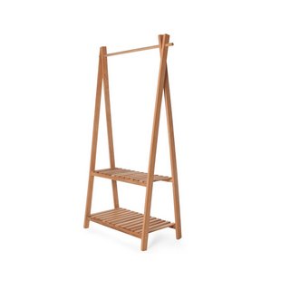 KOBE SOLID WOOD WIDE CLOTHING RACK WITH SHELVES IN NATURAL FINISH - RRP £95: LOCATION - C3