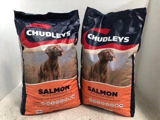 2 X CHUDLEY SALMON RICE AND VEGETABLES DRIED DOG FOOD PACKS 14KG: LOCATION - H4