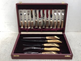 ASPREY LONDON CUTLERY AND CUTTING KNIFE SET IN HARDSHELL PROTECTIVE CASE IN RED RRP - £250 (PLEASE NOTE: 18+YEARS ONLY. ID MAY BE REQUIRED): LOCATION - E1