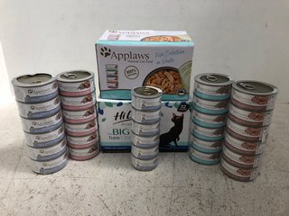 QTY OF ASSORTED PET FOOD ITEMS TO INCLUDE PACK OF APPLAWS FISH SELECTION IN BROTH WET CAT FOOD BB: 09/26: LOCATION - G6