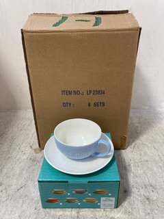 QTY OF HOME SWEET HOME COLOURED CUP & SAUCER SETS: LOCATION - AR6