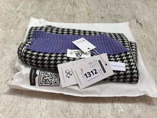 BELLEMERE HOUNDSTOOTH CASHMERE SCARF IN BLACK/WHITE/PURPLE RRP £520: LOCATION - AR9