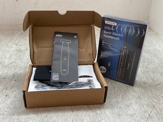 BRAUN SLIM BLACK MENS RECHARGEABLE SHAVER/TRIMMER TO INCLUDE PHYLIAN SONIC ELECTRIC TOOTHBRUSH: LOCATION - AR9