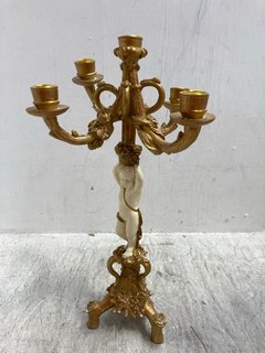 2 X GOLD COLOURED CANDLE HOLDERS: LOCATION - AR11