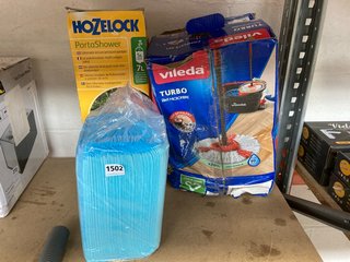 QTY OF ASSORTED ITEMS TO INCLUDE VILEDA 2-IN-1 MOP AND BUCKET & HOZELOCK PORTASHOWER: LOCATION - BR7