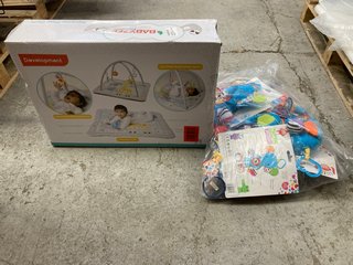 QTY OF ASSORTED ITEMS TO INCLUDE BABYZEE SENSORY PLAY GYM TO ALSO INCLUDE ACTIVITY TIME ELEPHANT TOYS 0M+: LOCATION - BR17
