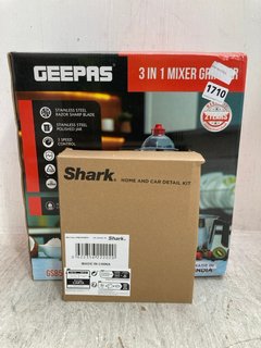 GEEPAS 3-IN-1 MIXER & GRINDER MACHINE IN RED/CHROME TO ALSO INCLUDE SPARE SHARK STEAMER HOSE: LOCATION - BR18