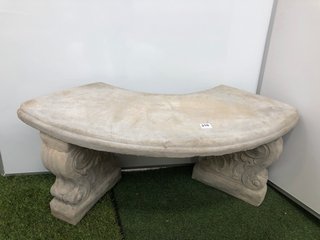 (COLLECTION ONLY) STONEWORKS STONE CURVED BENCH WITH DECORATIVE LEGS: LOCATION - B3