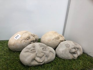 (COLLECTION ONLY) 4 X STONEWORKS FUNNY FACES GARDEN GROUND ROCKS: LOCATION - B3