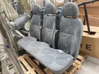 3 SEATER MINI BUS SEATS WITH SEAT BELTS IN GREY: LOCATION - B7 (KERBSIDE PALLET DELIVERY)