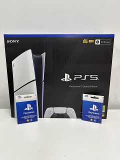 SONY PLAYSTATION 5 DIGITAL EDITION 1TB GAMES CONSOLE (ORIGINAL RRP - £389) IN WHITE: MODEL NO CFI-2016 B01Y (WITH BOX & ALL ACCESSORIES, TO INCLUDE 2X £50 CHECKED & VALID GIFT CARDS) [JPTM114246]. TH