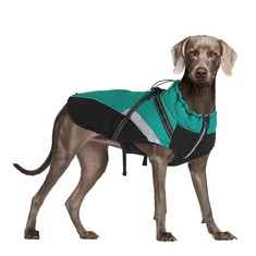 14 X WARM DOG COAT, DOUBLE-SIDED WATERPROOF DOG COAT WITH HARNESS & REFLECTIVE STRIP, THICKENED WINTER DOG JACKET FOR MEDIUM LARGE DOGS, GREEN (LARGE) - TOTAL RRP £192: LOCATION - A