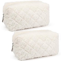 11 X GINOYA FUZZY MAKEUP BAG, 2PCS SHORT PLUSH COSMETIC BAG FLUFFY QUILTED MAKEUP POUCH FOR GIRLS (CREAM) - TOTAL RRP £92: LOCATION - A