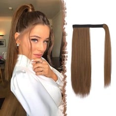 20 X FESHFEN STRAIGHT PONYTAIL EXTENSION NATURAL LONG PONYTAILS WRAP AROUND CLIP IN PONYTAILS HAIR PIECE SYNTHETIC HAIRPIECES FOR WOMEN GIRLS, STRAWBERRY BLONDE 16 INCH - TOTAL RRP £163: LOCATION - B