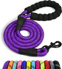 37 X TAGLORY ROPE DOG LEAD WITH SOFT PADDED HANDLE, 1.8M REFLECTIVE DOG LEAD AND MULTI-COLOUR FOR PUPPY AND SMALL DOGS, 0.8CM, PURPLE - TOTAL RRP £201: LOCATION - B
