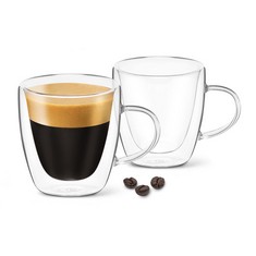 10 X DELUXE ESPRESSO COFFEE CUPS WITH HANDLES, DOUBLE WALL CLEAR GLASS, INSULATED BOROSILICATE GLASSWARE TEA CUP, 2 PCS, 80 ML - TOTAL RRP £100: LOCATION - B