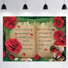 21 X LTD KAEN 7×5 FT FAIRYTALE BOOK PHOTOGRAPHY BACKDROP ENCHANTED FOREST PHOTO DECORATION RED ROSE AND MUSHROOM BACKGROUND BABY SHOWER BIRTHDAY PARTY DECOR - TOTAL RRP £205: LOCATION - B