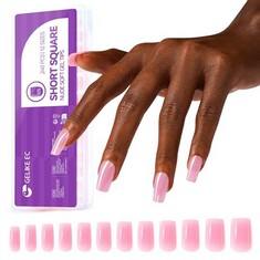 52 X GELIKE EC 240PCS BARBIE PINK COLORED GEL X NAIL TIPS, SHORT SQUARE 4 IN 1 X-COAT TIPS WITH TOP PRIMER COVER - ONE STEP NAIL TIPS IN 12 SIZES FOR NAIL EXTENSIONS SALON HOME DIY, BARBIE PINK - TOT