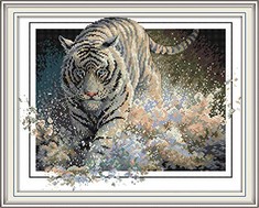 13 X CROSS STITCH KITS, CAPTAINCRAFTS COUNTED CROSS STITCH TIGER UNPREPRINT FABRICS DIY NEEDLEWORK EMBROIDERY KITS FOR ADULTS STARTER (WHITE 11CT) - TOTAL RRP £162: LOCATION - D