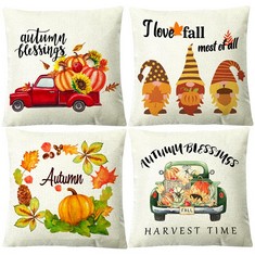 27 X ZIVISK AUTUMN CUSHION COVERS 45 X 45 CM SET OF 4, ORANGE FALL PUMPKIN TRUCK MAPLE LEAF DECORATIONS THROW PILLOW COVERS 18X18 FOR INDOOR, HOME, COUCH, BEDROOM, FARMHOUSE DECOR THANKSGIVING GIFT -