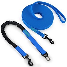 7 X WOLFONE 15FT BLUE TRAINING DOG LEAD SET? WATERPROOF LONG DOG LEAD & SHORT REFLECTIVE THREADS BUNGEE TRAFFIC DOG LEAD WITH CAR SEAT BELT BUCKLE FOR OUTDOOR ACTIVITIES - TOTAL RRP £104: LOCATION -