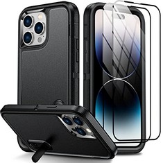 44 X JOYTRA FOR IPHONE 14 PRO MAX CASE [3 IN 1], SHOCKPROOF PROTECTIVE CASE WITH KICKSTAND[WITH 2 * 9H HD TEMPERED GLASS SCREEN PROTECTOR] CASE FOR IPHONE 14 PRO MAX 5G 6.7"(BLACK) - TOTAL RRP £469: