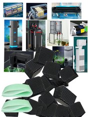 17 X CUTTABLE ACTIVATED CARBON AQUARIUM FILTER CUBE HONEYCOMB STRUCTURE CHARCOAL WATER PURIFIER WITH AQUARIUM FILTER MEDIA PAD FOR AQUARIUM FISH TANKS - TOTAL RRP £181:: LOCATION - E