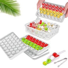 12 X MINYOON ICE CUBE TRAYS FOR FREEZER, 2 ROUND ICE MOLDS CUBE BALL MAKER WITH BIN SPOON TONG – MAKING 66PCS PELLET ICE TRAYS FANCY ICE CUBE TRAYS (WHITE) - TOTAL RRP £166: LOCATION - F